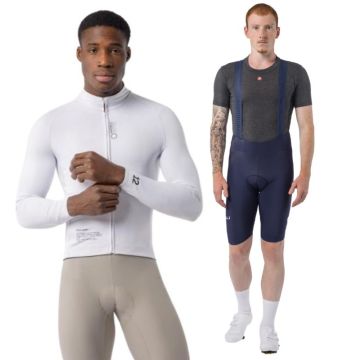 Completo Castelli Giacca Dodici + Salopette Espresso Thermal avorio/belgian blu