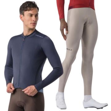 Completo Castelli Salopette Espresso trnstn + Maglia  Espresso Thermal 2 avorio/twilight blu